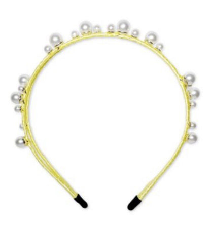 Inc Gold-Tone Imitation Pearl Satin-Wrapped Double-Row Headband