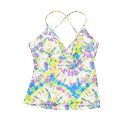 Jessica Simpson Womens Stretch Cross-Back Deep V-Neck Tie Tankini Top