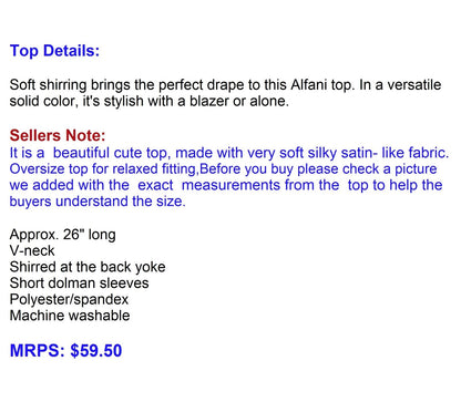 Alfani Shirred V-Neck Dolman-Sleeve Top, Size L