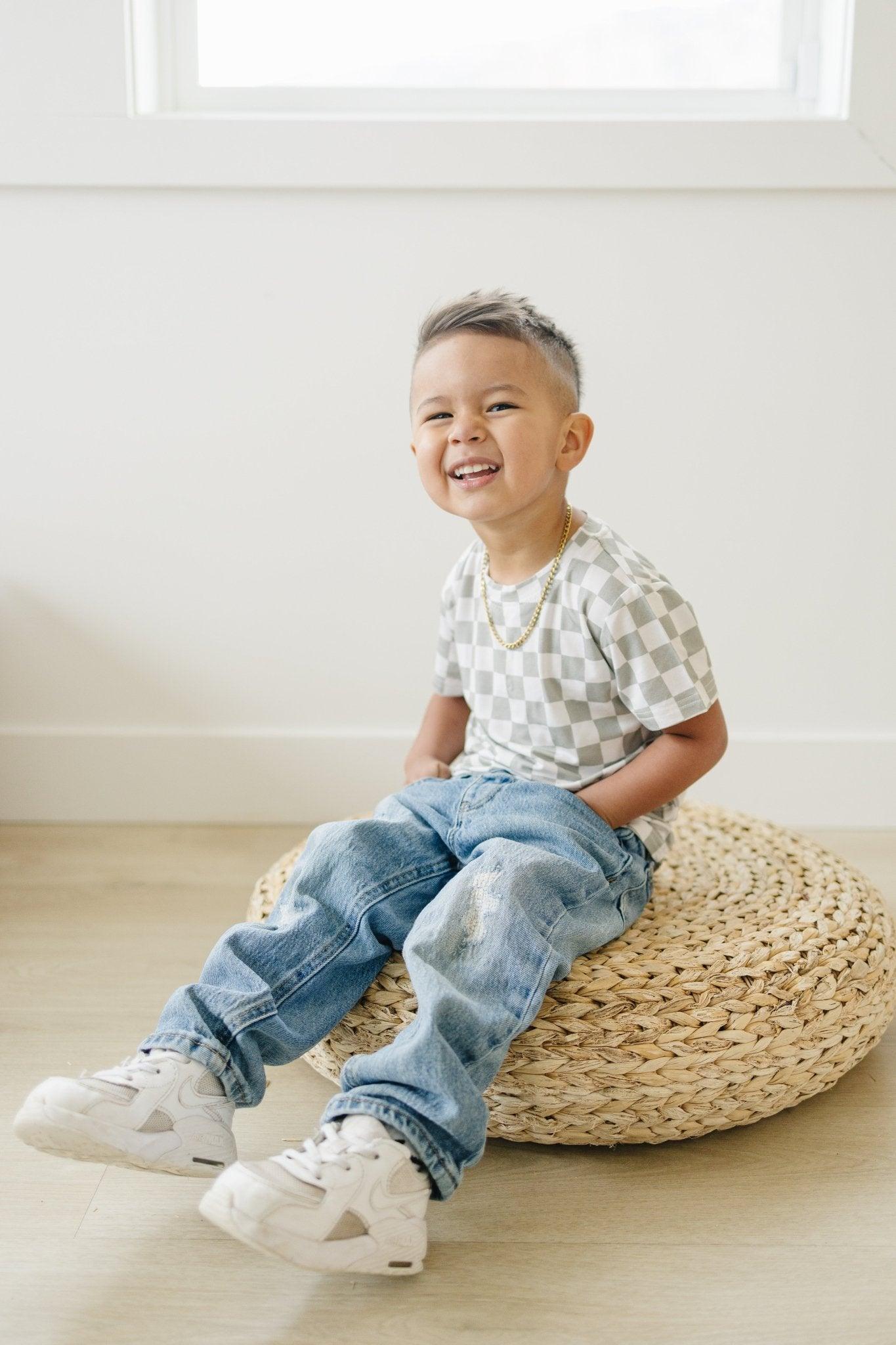 Sage Checkered Bamboo Tee *Sizes 3/6m & Sz 6 Left