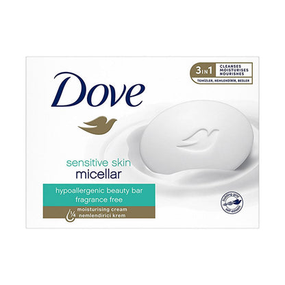 Dove Sensitive Skin Beauty Bar - Micellar Cleansing Soap with Moisturizing Cream, Hypoallergenic & Fragrance-Free