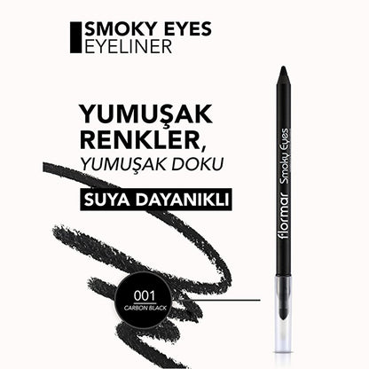 Flormar Smoky Eyes Carbon Black Waterproof Eyeliner - Long-Lasting, Waterproof Formula for Dramatic Eye Makeup